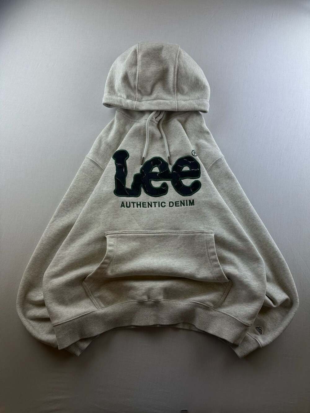 Lee Big Twitch Denim Applique Logo Hoodie in Oatmeal